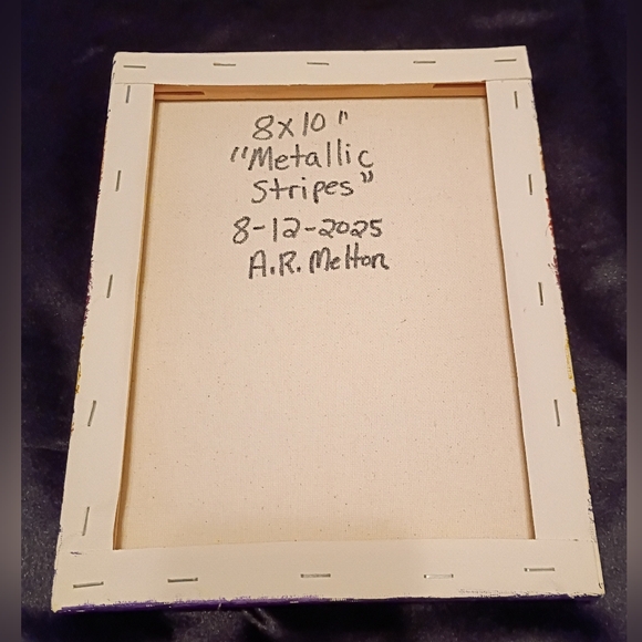 8x10 Original Metallic Striped Abstract Painting - Sunset Colors Boho Wall Art - Picture 4 of 4